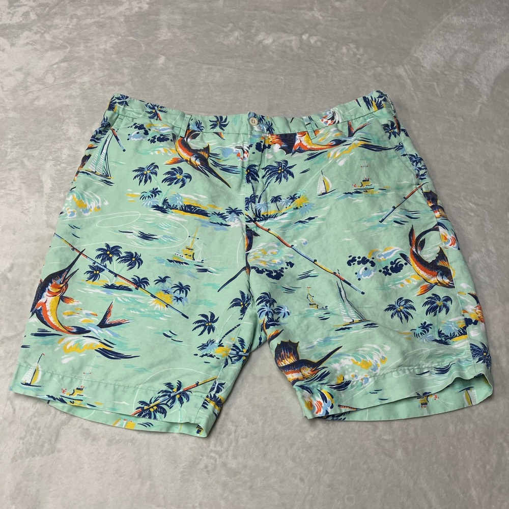Polo Ralph Lauren Shorts Classic Fit Marlin Fishing Linen Blend Mens 40